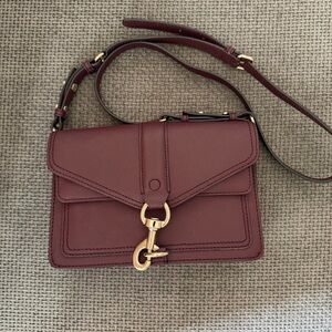 Rebecca Minkoff Burgundy Red Crossbody Bag Gold Saffiano Leather Hudson Moto